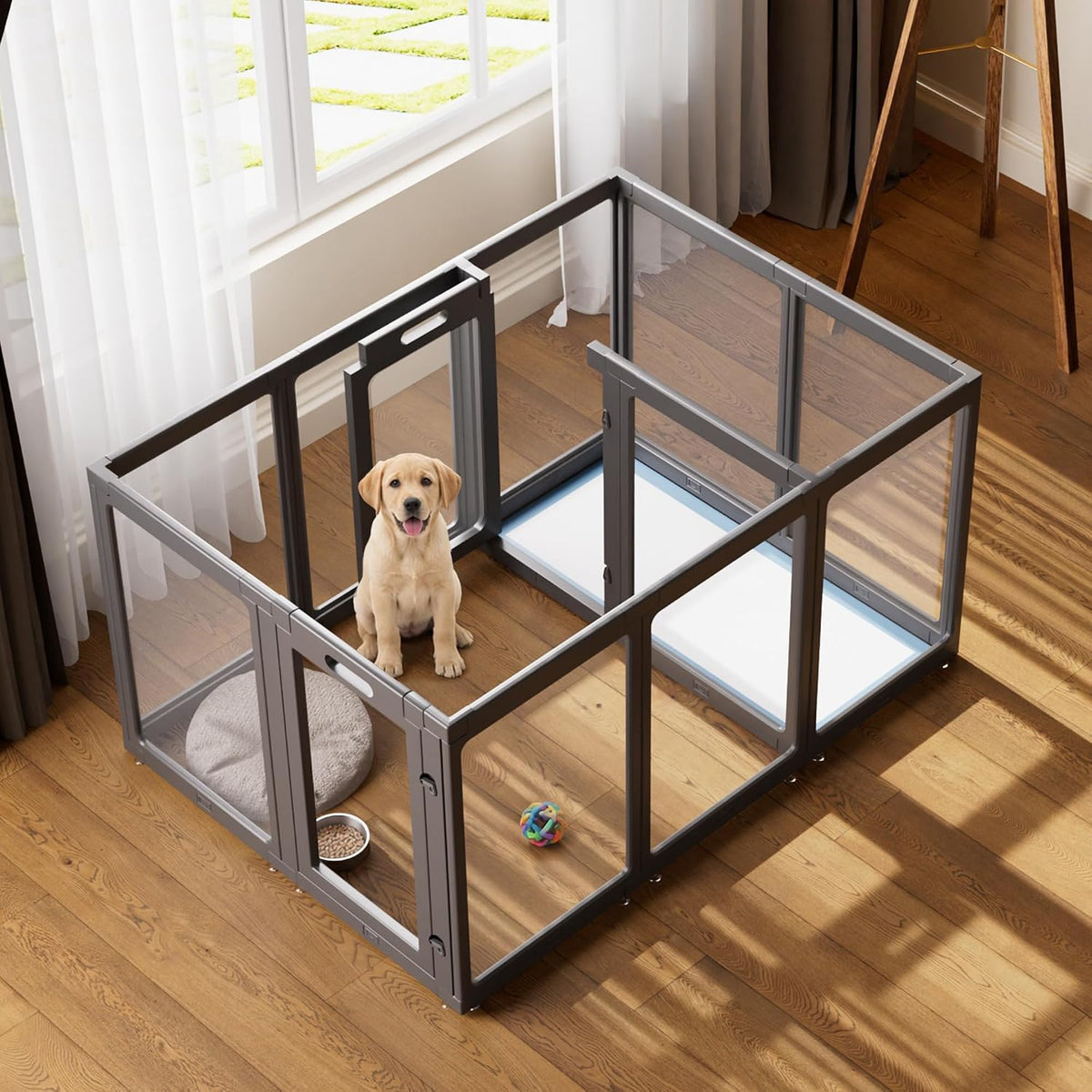 Clear Acrylic Dog Playpen Indoor Pet Pen, 24" H, White, 10 Panels