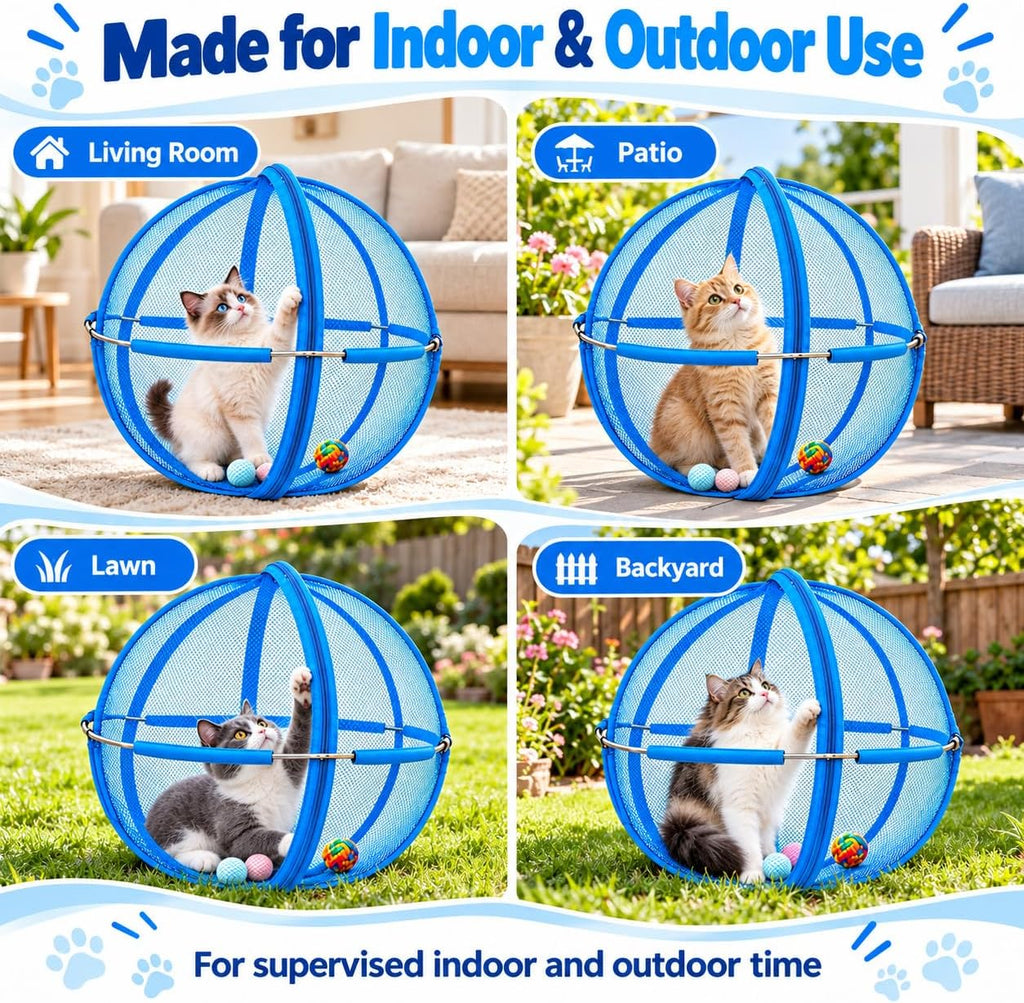 Outdoor Cat Playpen, 27-Inch Pop-Up Mesh Enclosure with Travel Bowl