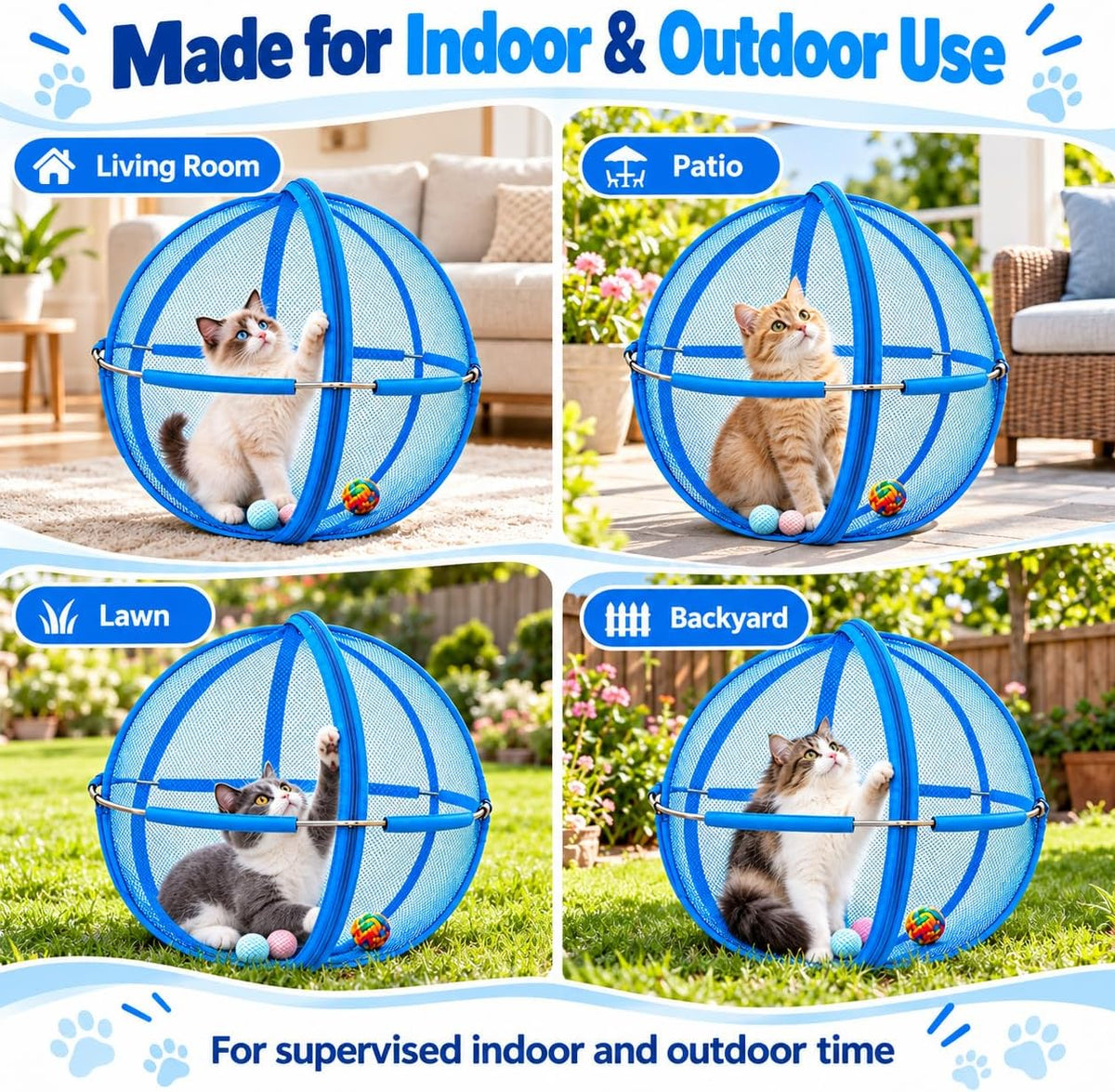 Outdoor Cat Playpen, 27-Inch Pop-Up Mesh Enclosure with Travel Bowl
