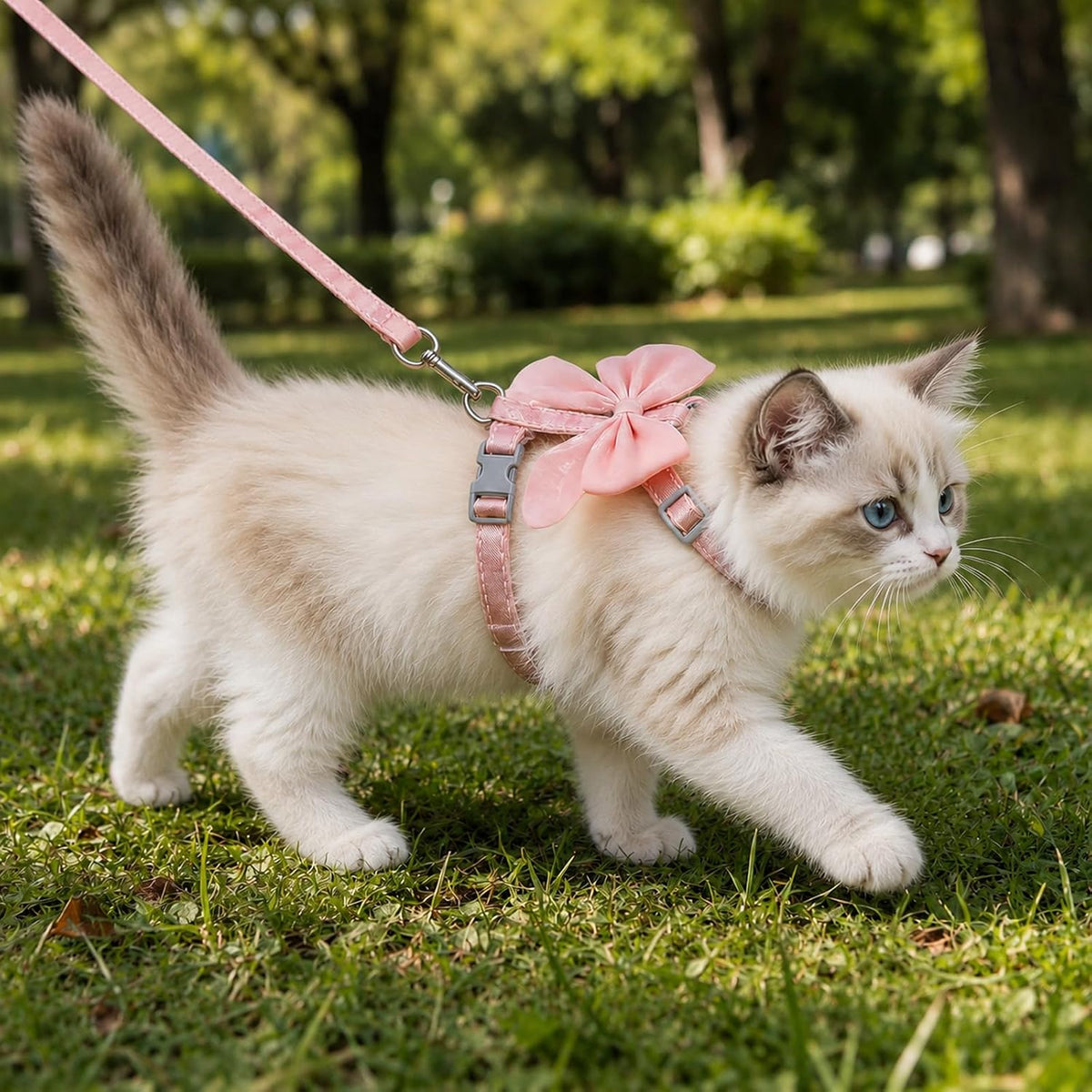 Pink Bow Cat Harness and Leash Set, Escape Proof Kitten Vest
