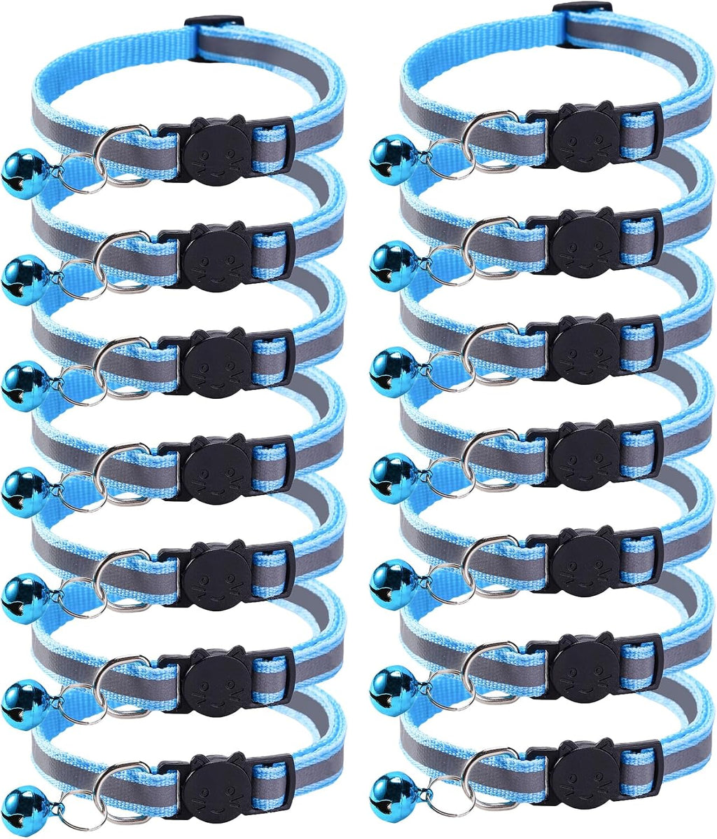 14 Pack Breakaway Cat Collar with Bell, Reflective Kitten Collar for Girl Boy Cats, Safety Buckle Adjustable 7.5-12.5 In
