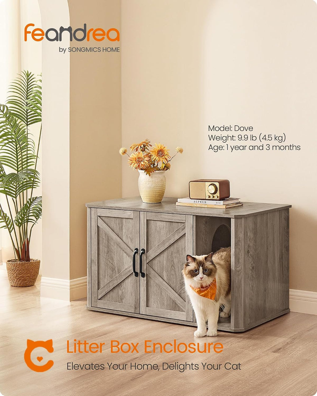 Feandrea Double Cat Litter Box Enclosure for 2 Cats, Front Entry