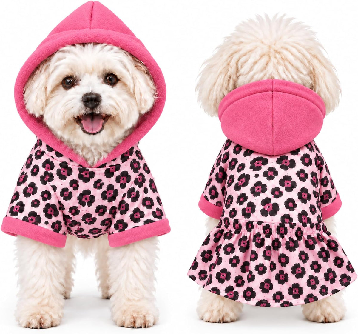 Dog Hoodie Sweaters for Small Dogs,Leopard Print Hooded Dress Skirt for Chihuahua Yorkie Pomeranian Maltese Poodle Pug,W