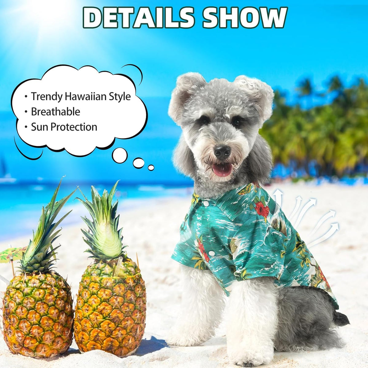 Dog Hawaiian Shirt, Dog Summer Clothes with Leash D-Ring for Medium Large Dogs, Floral Cool Beach Puppy Shirts with Sun 