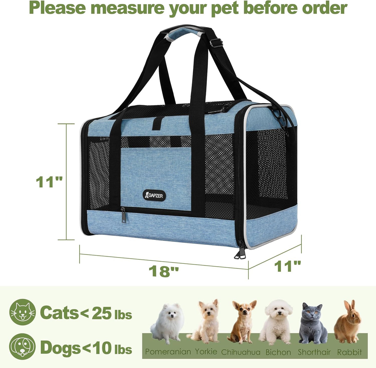 Cat Carrier 18 x 11 x 11 Top Loading Soft Pet Travel Bag Over 15lbs