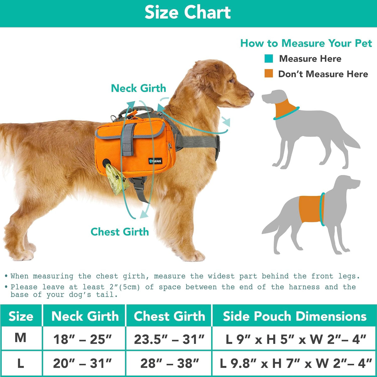PetAmi Dog Backpack for Medium Large Dogs, Hiking Saddle Bag, Orange