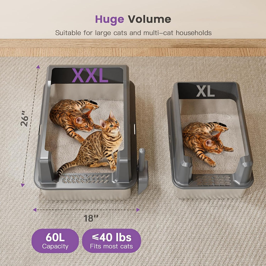 XXL Stainless Steel Litter Box with Lid for Multiple & Big Cats