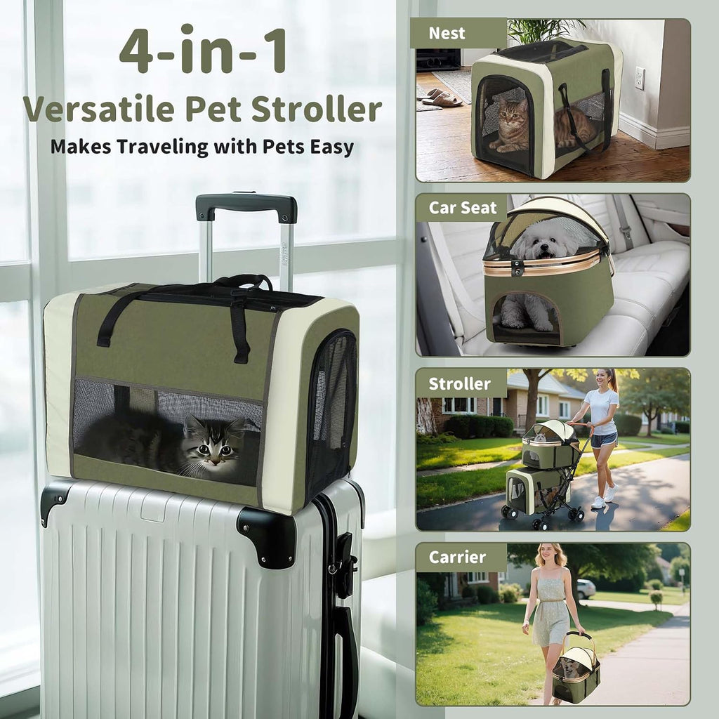 Double Pet Stroller for Dogs and Cats(Green)