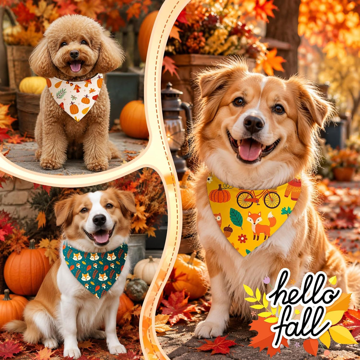 Abbylike 100 Pcs Fall Thanksgiving Dog Bandanas Bulk, Leaf Pumpkin Acorn