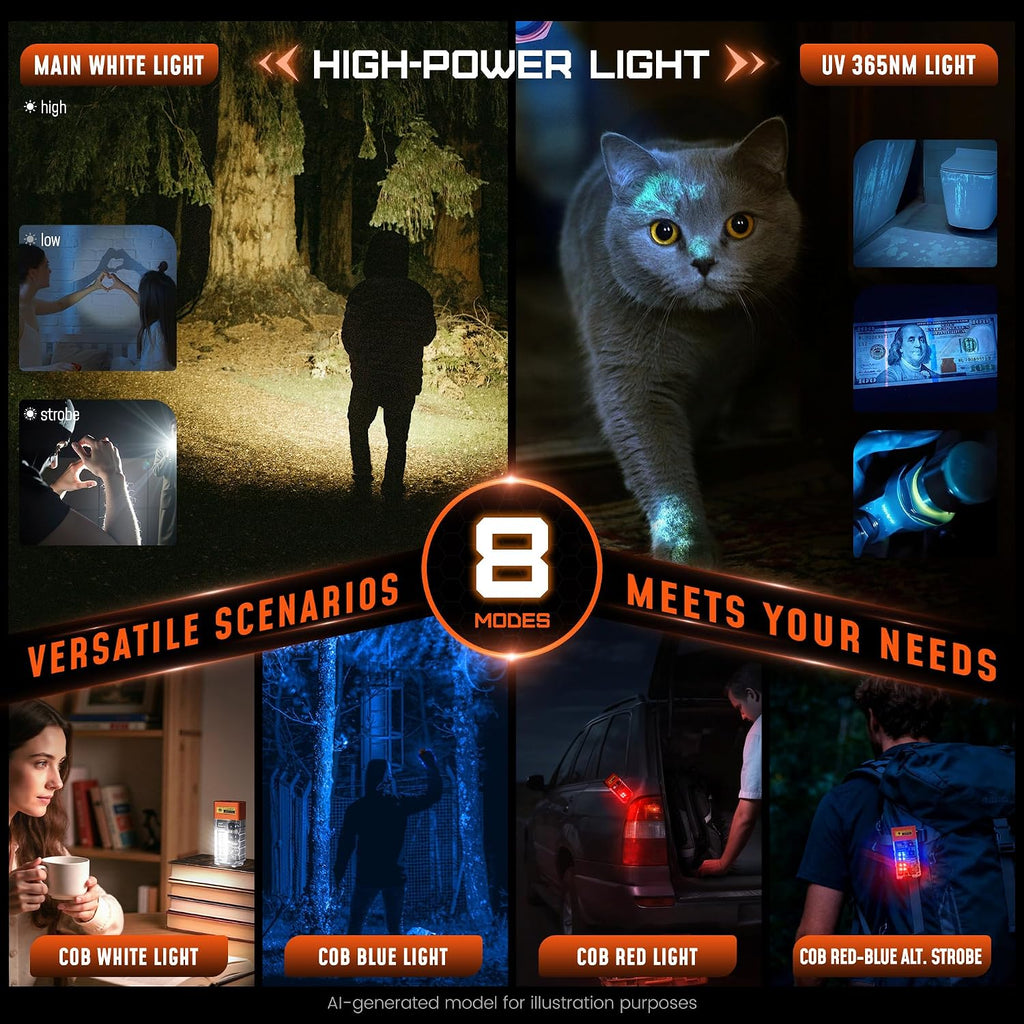 DARKBEAM 365nm UV Flashlight USB-C Black Light with Filter and LCD Display