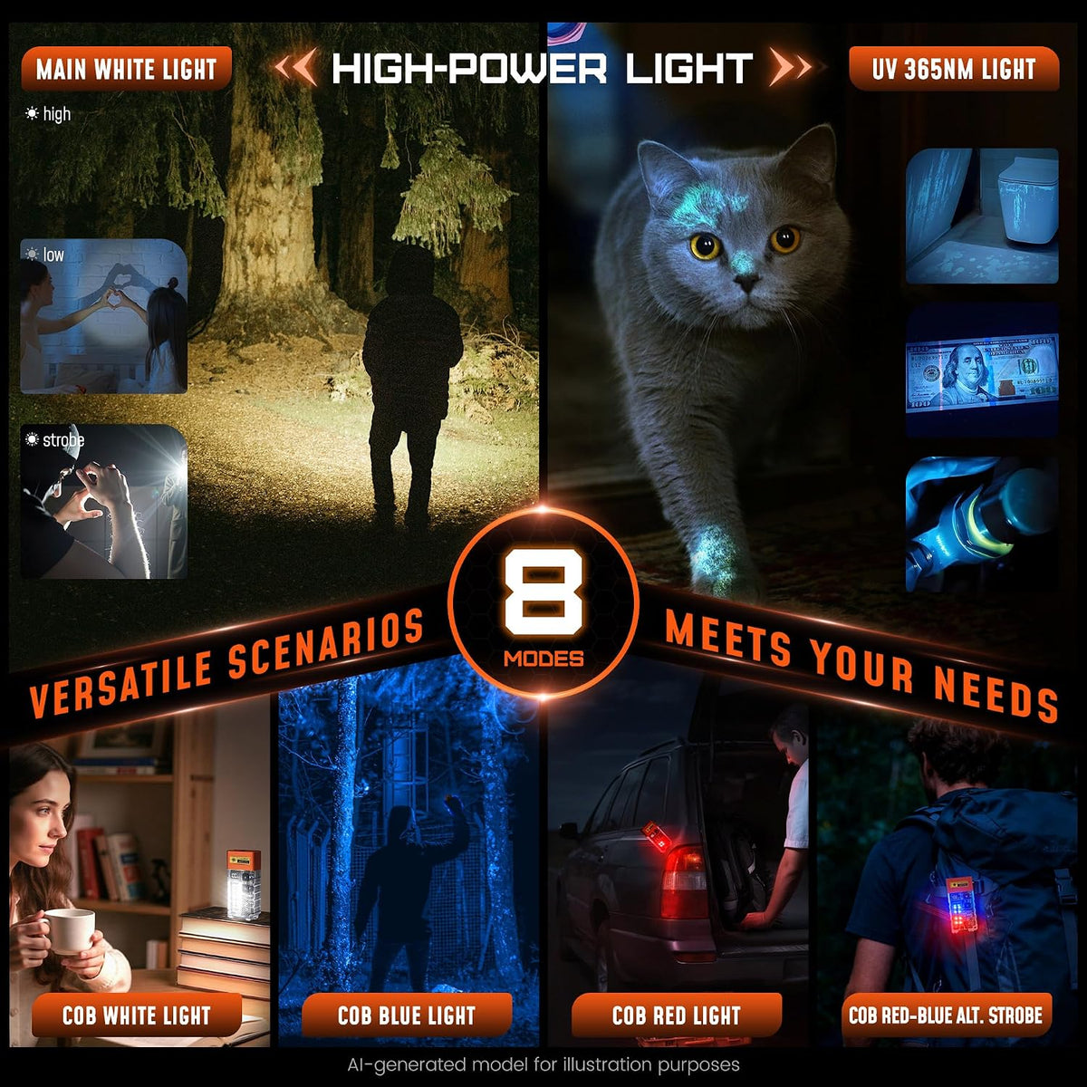 DARKBEAM 365nm UV Flashlight USB-C Black Light with Filter and LCD Display