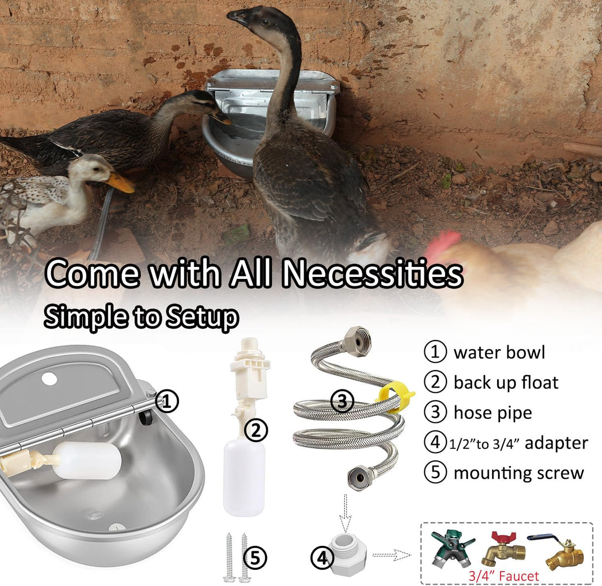 Automatic Water Dispenser Dog Water Bowl 304 Stainless Large Pet Waterer