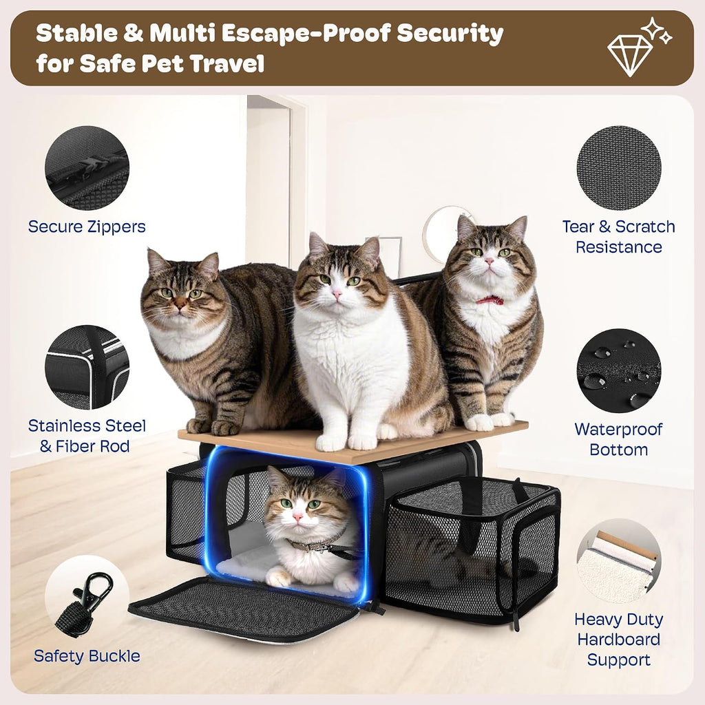 Top and 2 Sides Expandable Cat Carrier 18x13.5x9.5 TSA Airline Approved