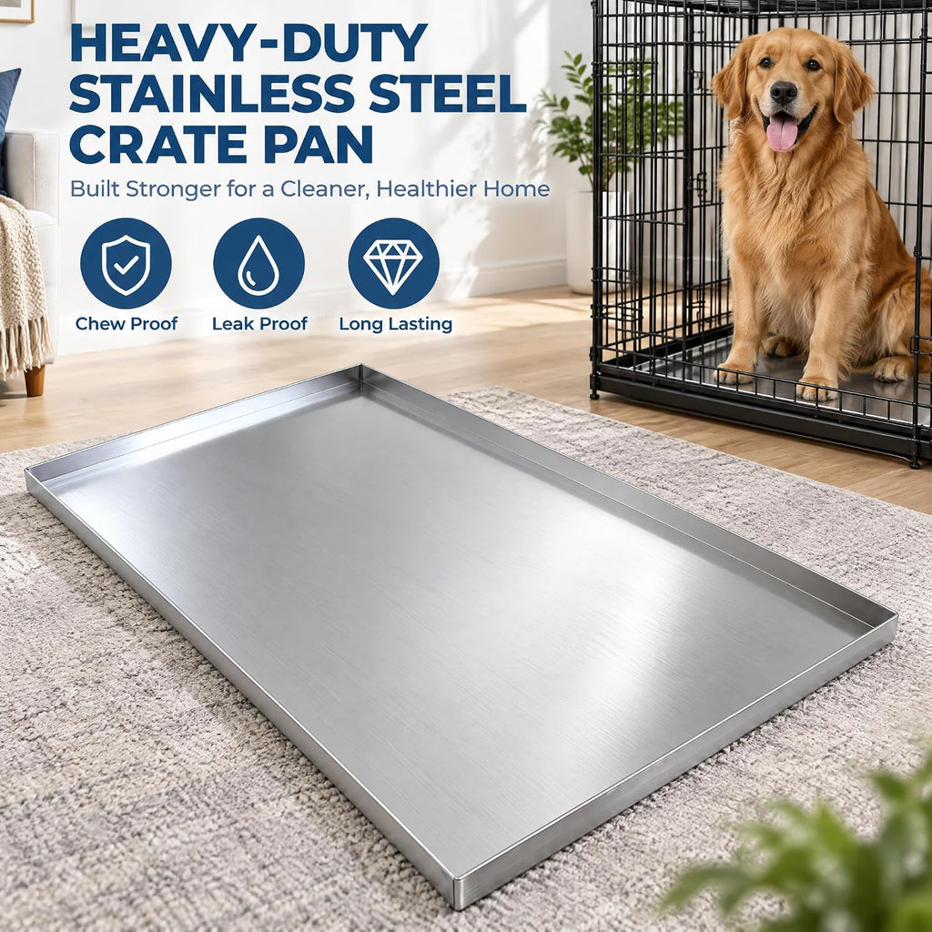 Stainless Steel Dog Crate Pan Replacement 35 inch, Chew-Proof Tray