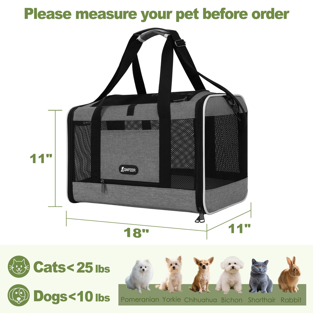 GAPZER Cat Carrier 18x11x11 Top Load, Soft-Sided Pet Travel Bag Over 15 lbs