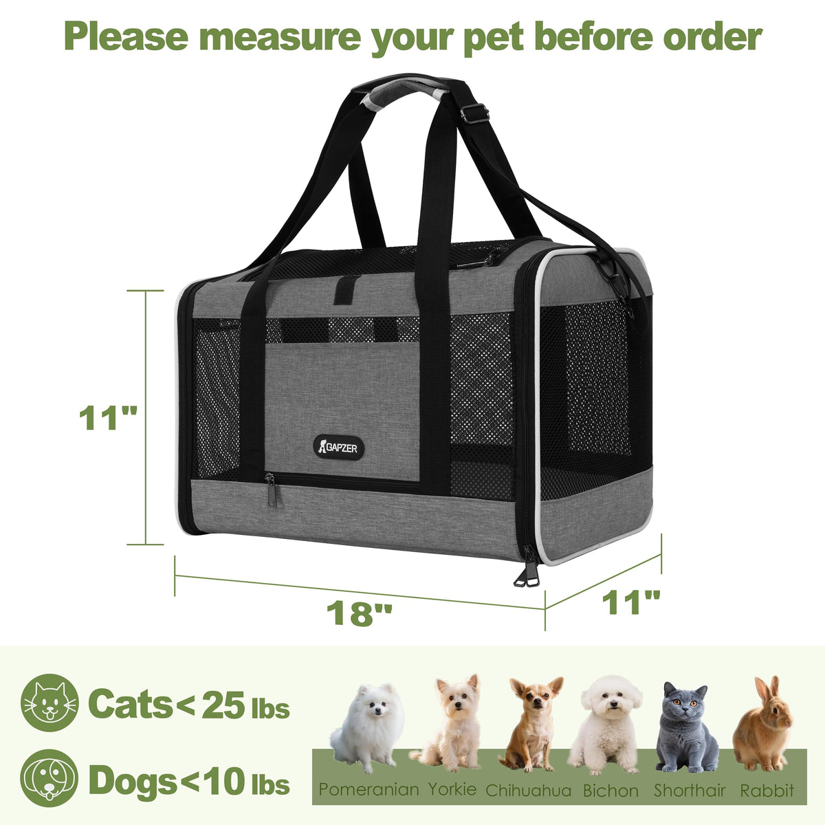 GAPZER Cat Carrier 18x11x11 Top Load, Soft-Sided Pet Travel Bag Over 15 lbs