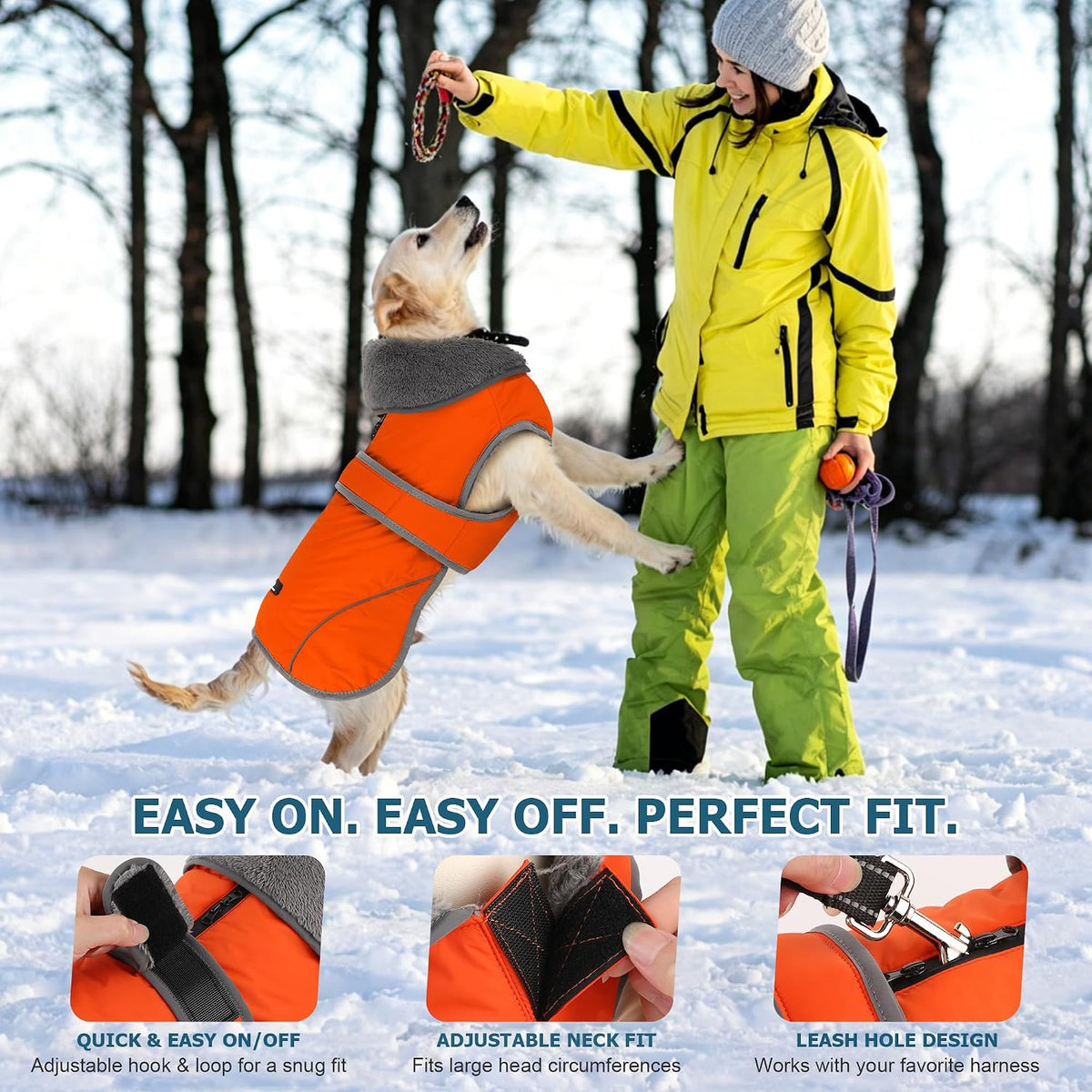 Dogcheer Dog Winter Coat, Waterproof Dog Jacket with Zipper Leash Opening