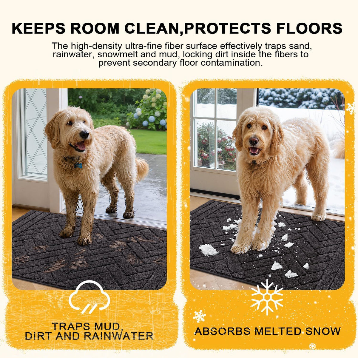 Dog Door Mat for Mud Paws, Dirt Trapper Mud Mat, 24"x59" Charcoal