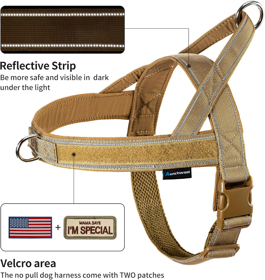 Annchwool No Pull Dog Harness with Soft Padded Handle & Front Clip(Brown,L)
