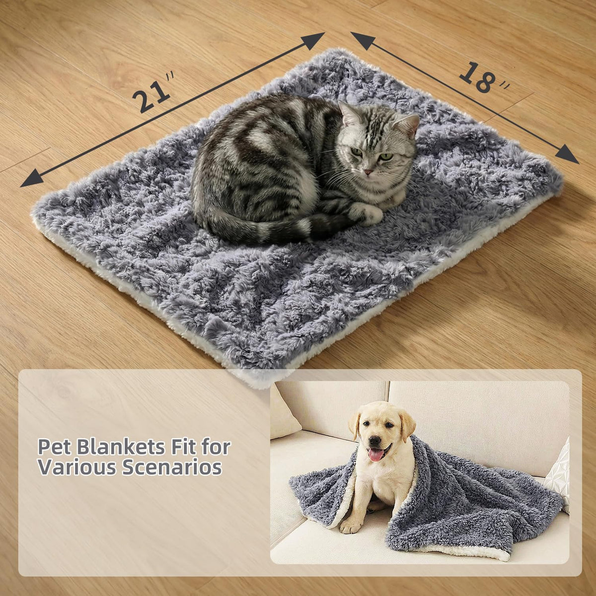 Cat Blanket for Indoor Cats, Soft Faux Fur & Sherpa, Dark Grey