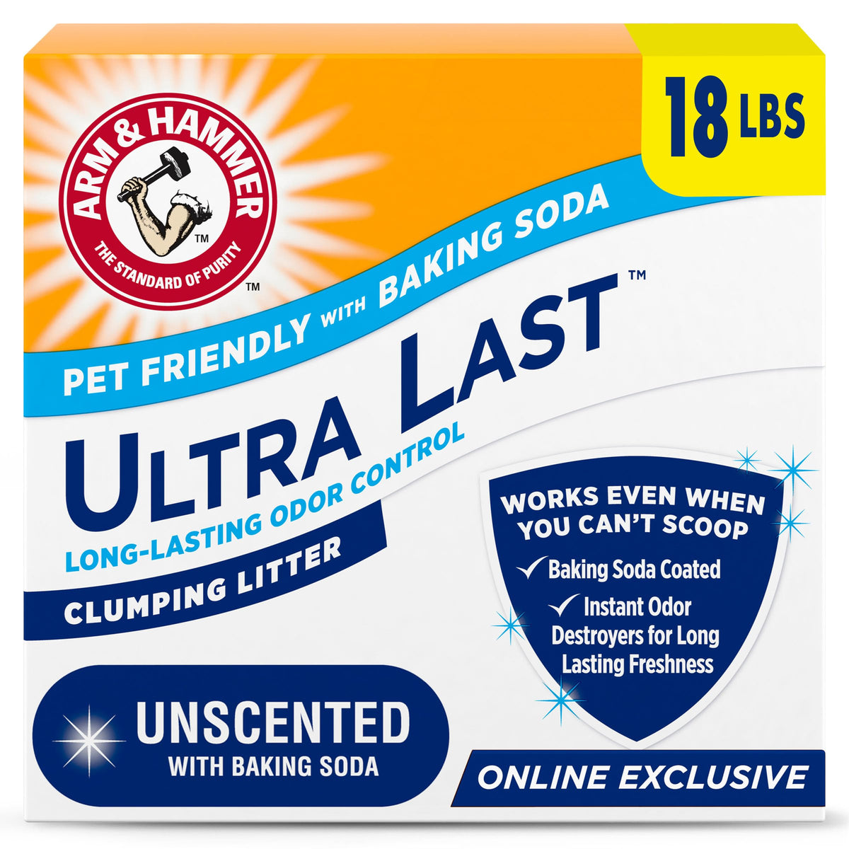 ARM & Hammer Ultra Last Clumping Cat Litter, Unscented, MultiCat, 18 Lbs