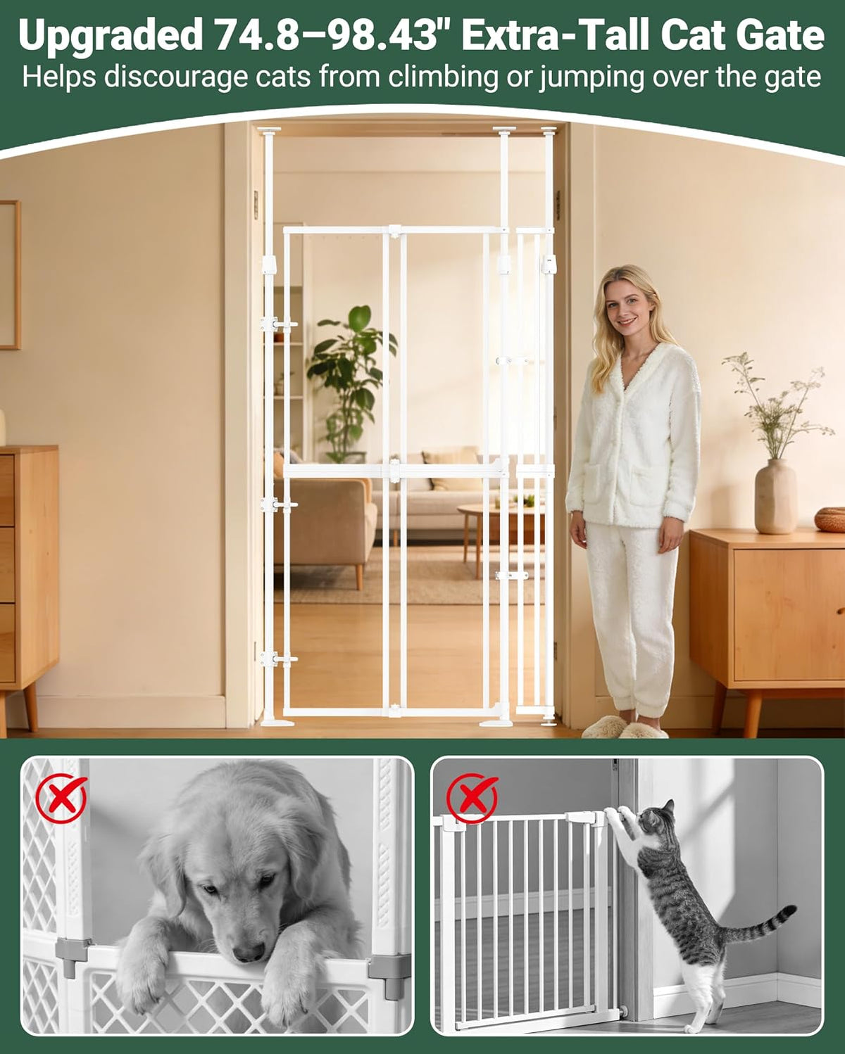 74.80-98.43" Extra Tall Cat Gate for Doorway 20.8-38" Clear Gate