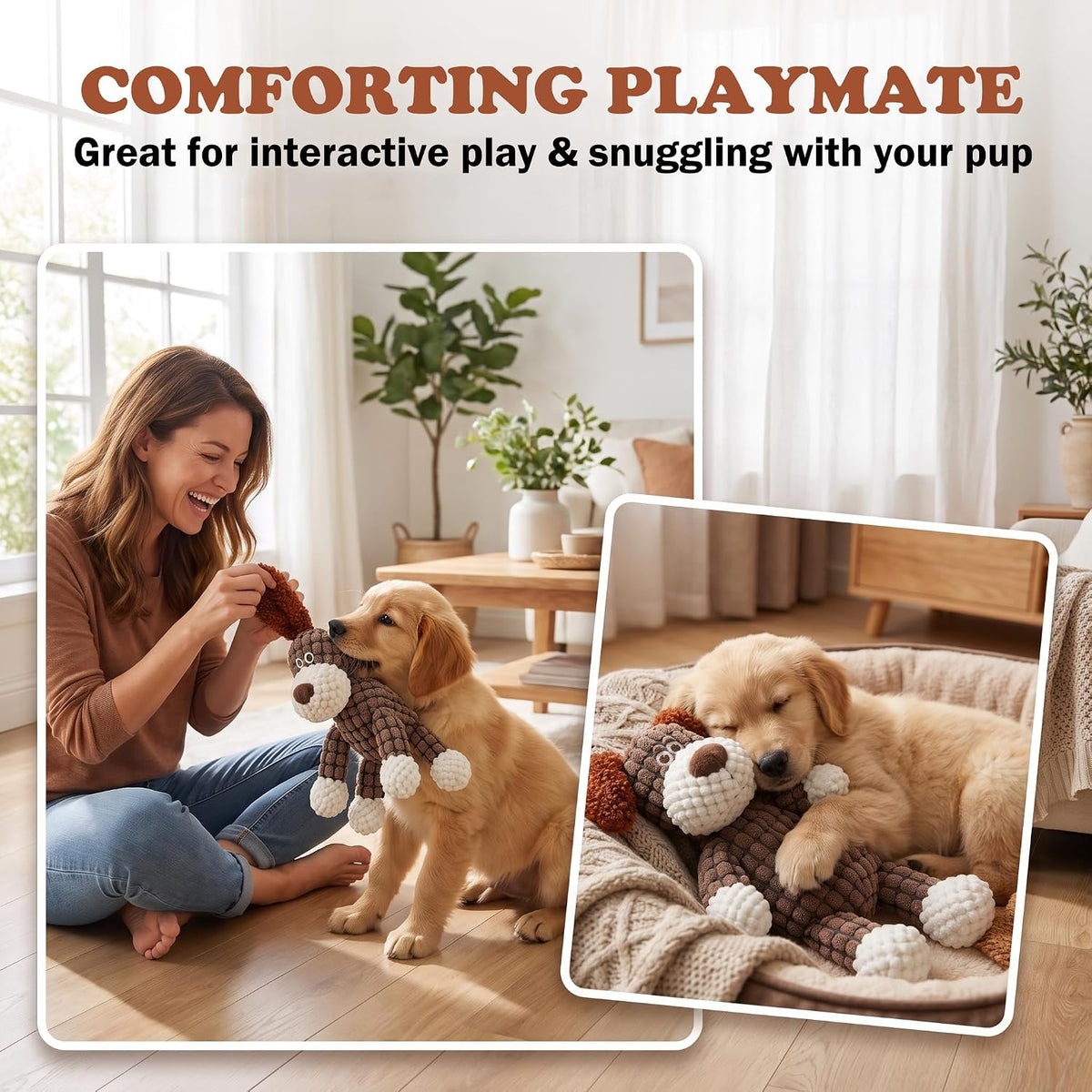 2026 New Dog Toys, Plush Dog Toy with Squeaker, Soft Stuffed Chew Toy for Dogs, Reinforced Stitching Interactive Puppy T