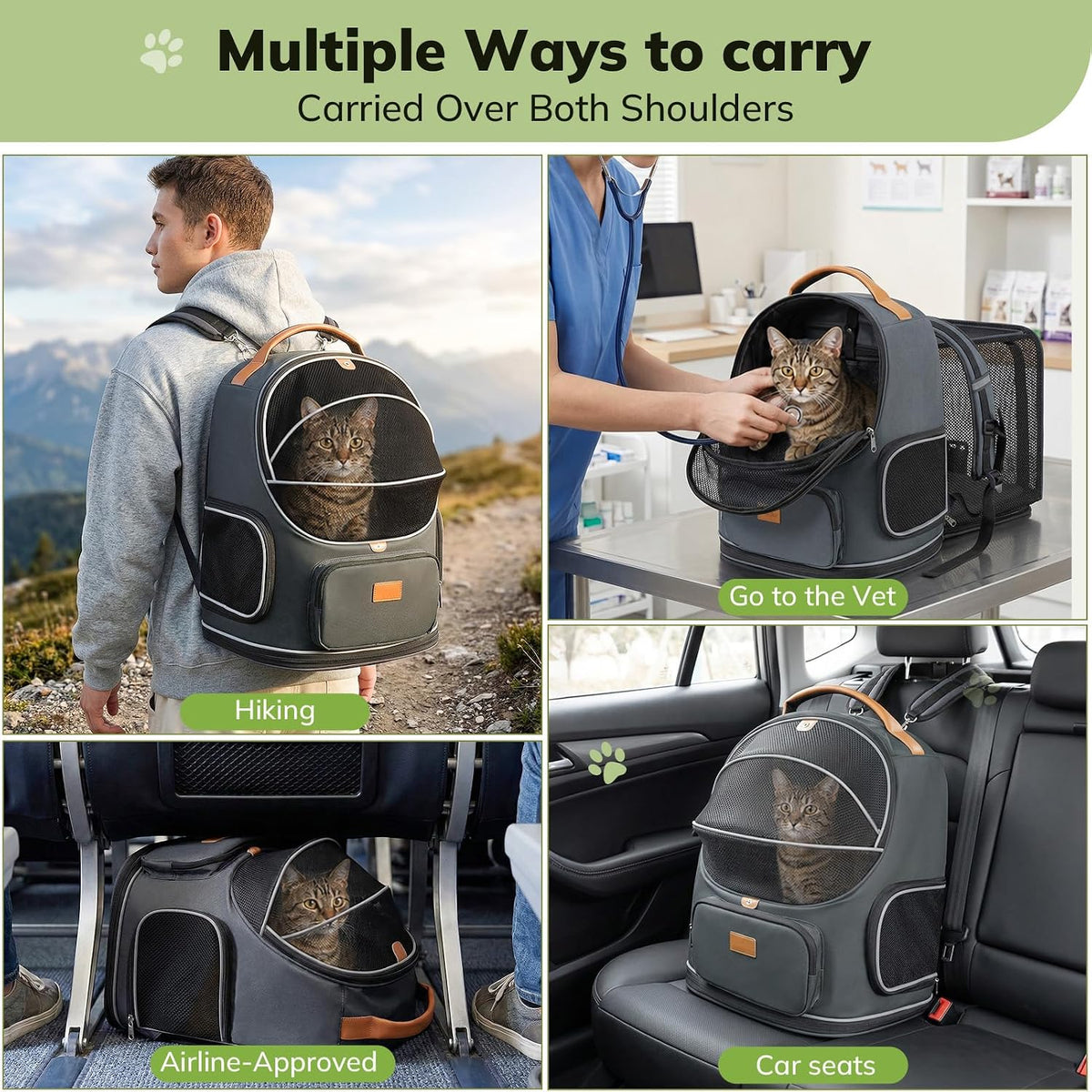 Morpilot Expandable Cat Carrier Backpack for Small Dogs & Cats Up to 12lbs