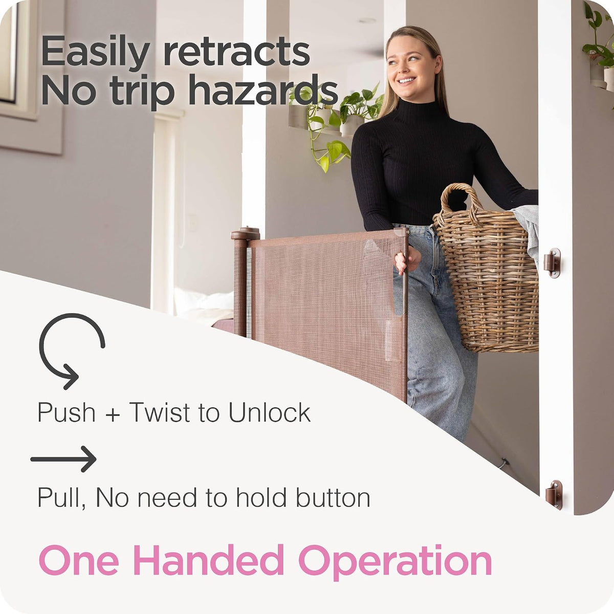 Perma Child Safety Retractable Baby Gate - Mesh Dog & Pet Gate for Stairs