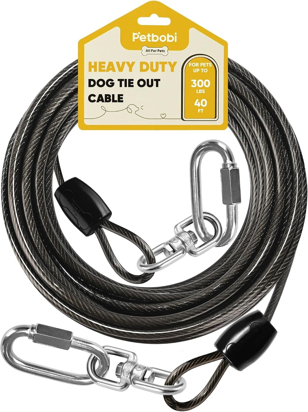 Petbobi Heavy Duty Dog Tie Out Cable, 20ft for Large Dogs Up to 300Lbs