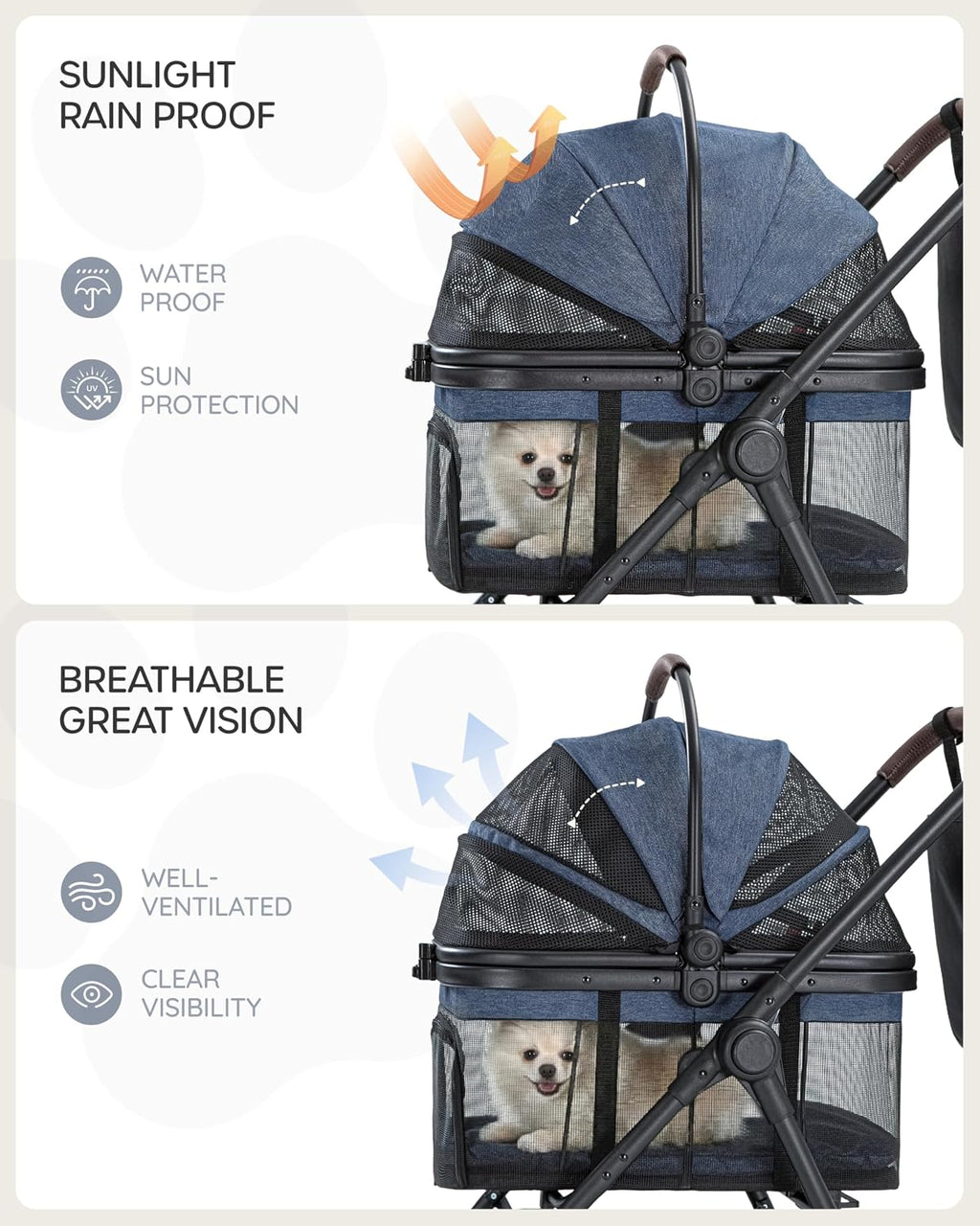 Pet Stroller for Small Dogs & Cats, Foldable with Detachable Carrier