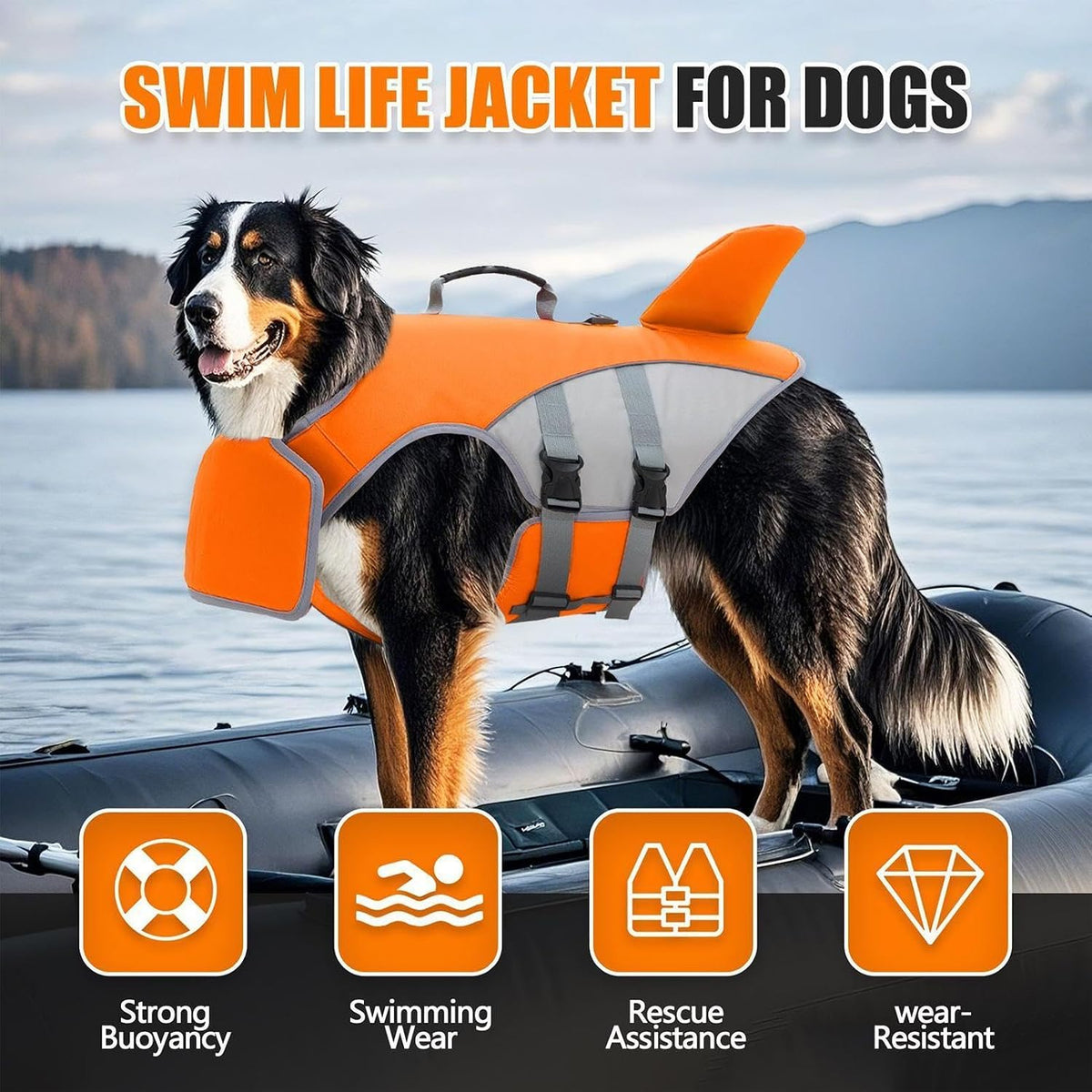 Dog Life Vest - Handled Dog Flotation Jacket, Adjustable Canine Swim Vest,
