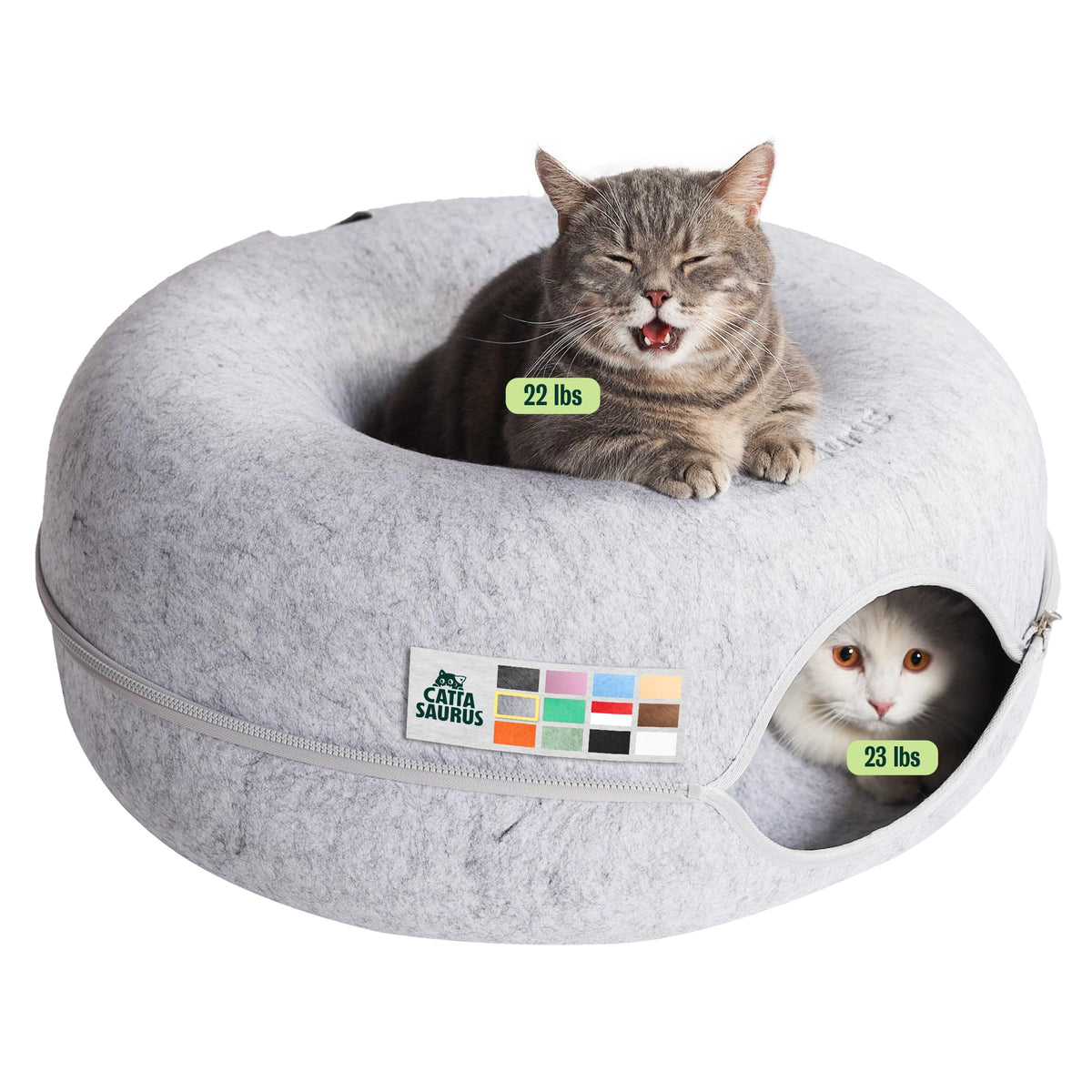 Cattasaurus 4-in-1 Peekaboo Cat Cave, Donut Tunnel, Self Warming Bed & Cat-Friendly Scratcher - Original Innovation, High-Density Felt, Extra Large for Multiple Cats up to 30-45 lbs, 12 Color Choices