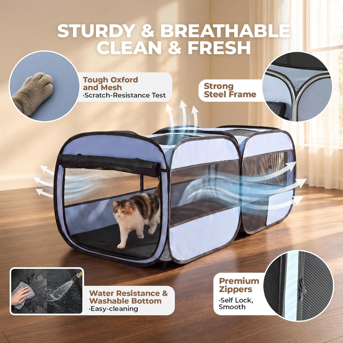 2-in-1 Dog Playpen, 58''Pop Up Cat Puppy Pet Playpen Indoor/Outdoor Cats Enclosed, Cat Dog Tent Crate Cage Kennel, Porta