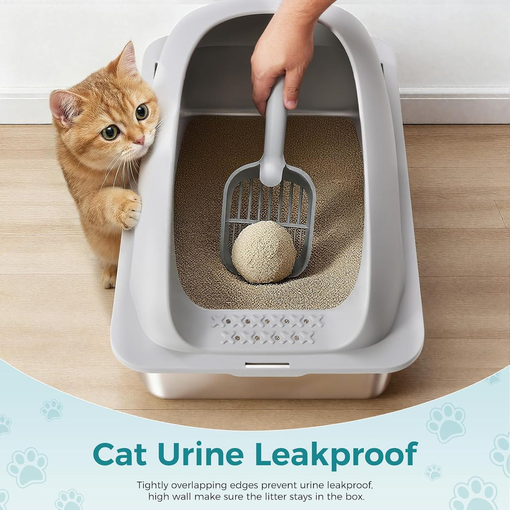 OLIXIS Large Metal Large Cat Litter Box with Lid, High Wall Sides