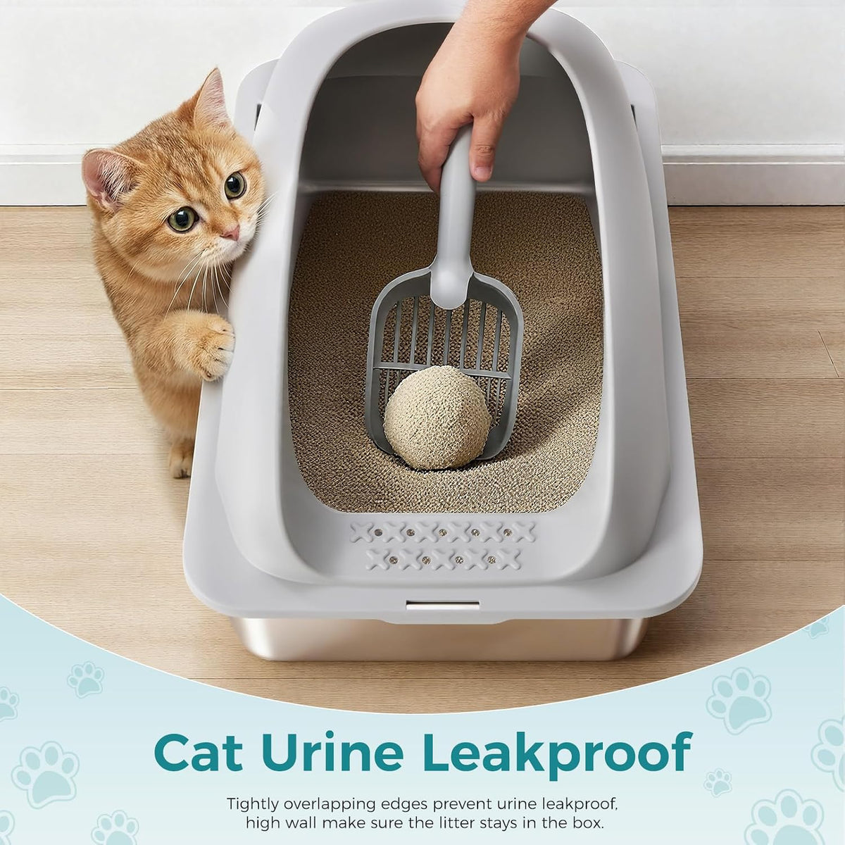 OLIXIS Large Metal Large Cat Litter Box with Lid, High Wall Sides
