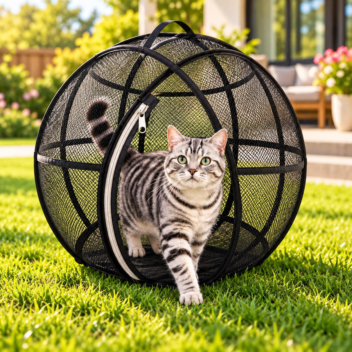 Outdoor Cat Enclosure, 27" Rolling Cat Playpen with Breathable Mesh