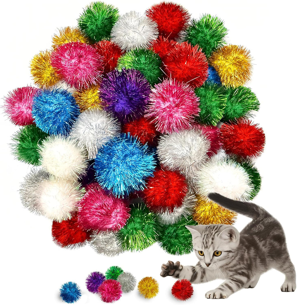 50 Pcs 2 Inch Large Assorted Cat Pom Pom Toy Balls
