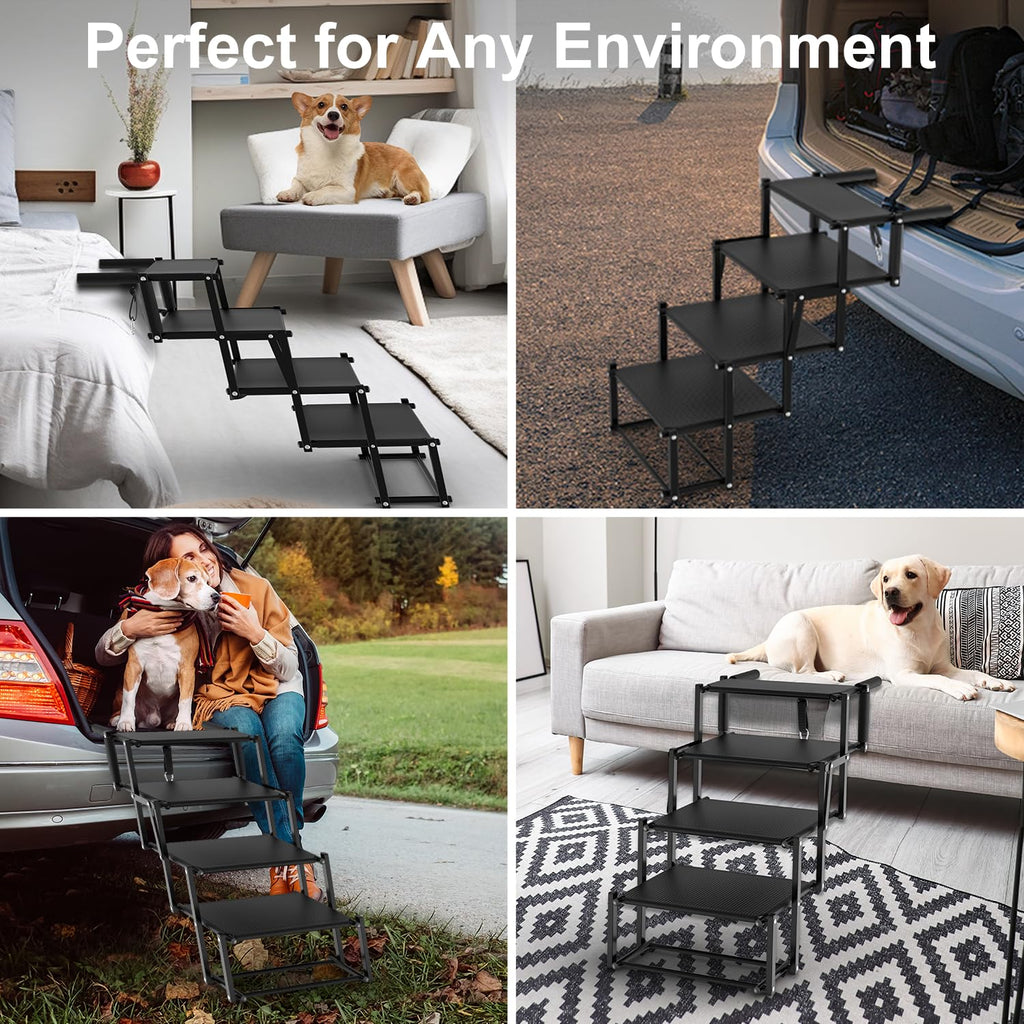 PetRuna Extra Wide 20" Dog Stairs for Large Dogs, Dog Steps for Car 4 Steps