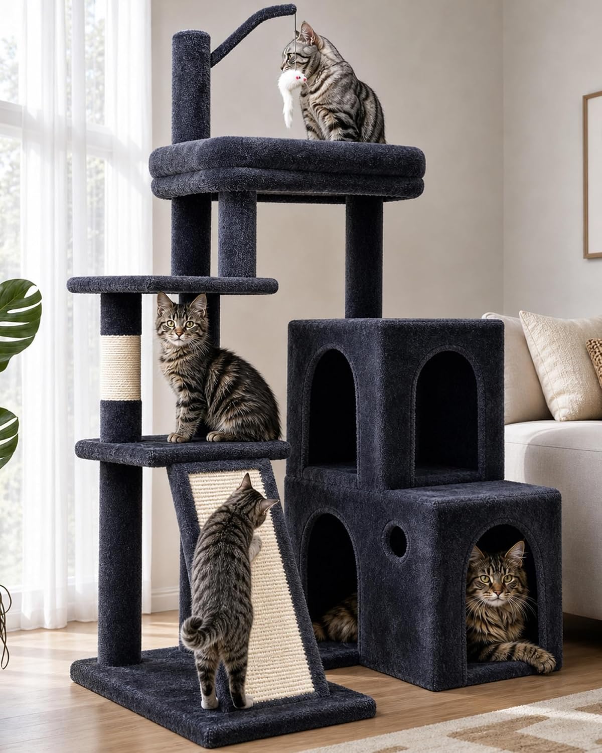 Globlazer Maine Coon Cat Tower for Indoor Adult Cats, F50, Light Grey