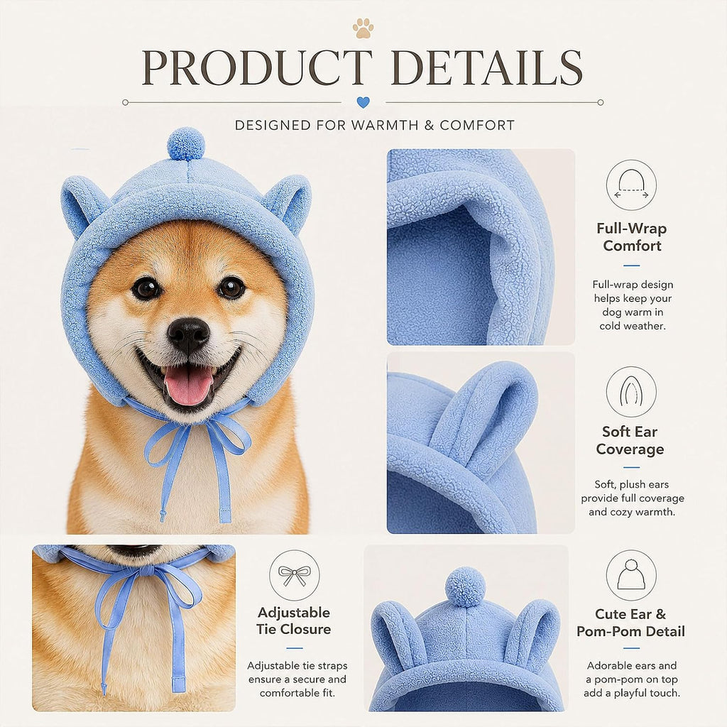 Dog Ear Muffs for Noise,Warm Fleece Hat Winter Cold Weather,S