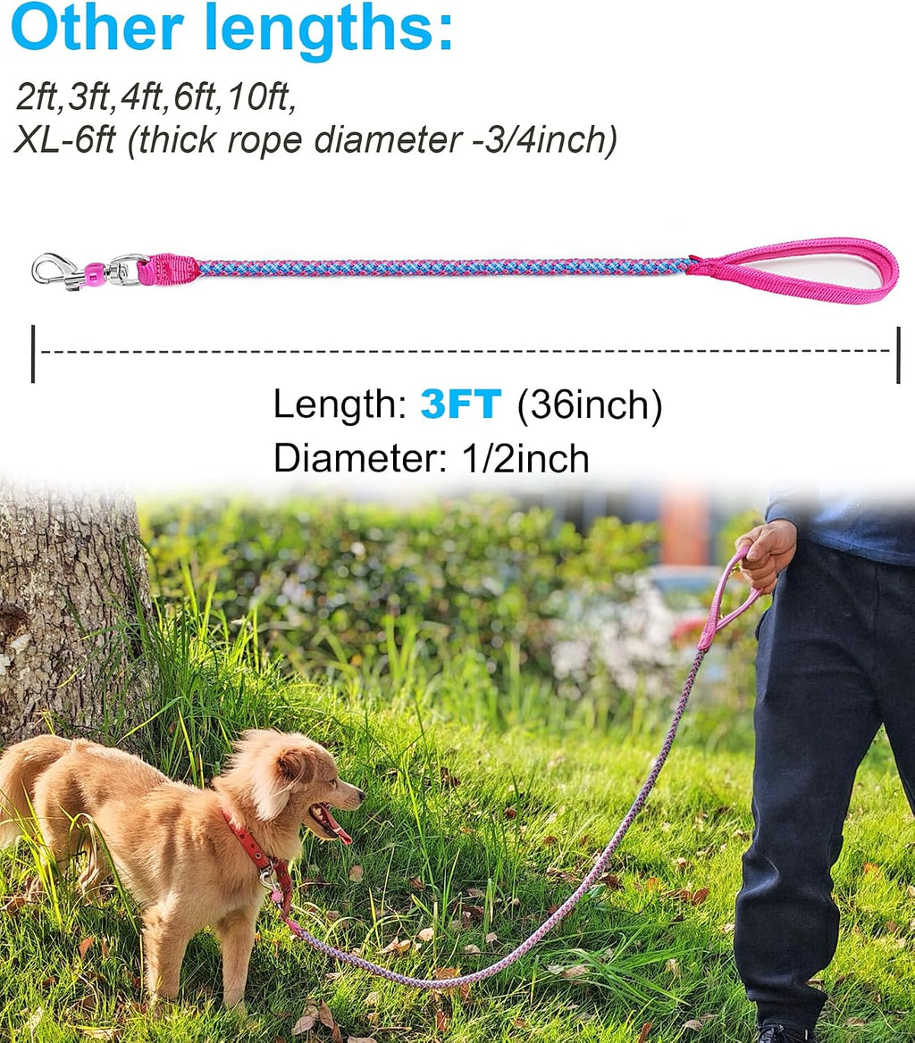 Reflective Dog Leash 2/3/4/6/10ft Braided 1/2" Strong Nylon Rope