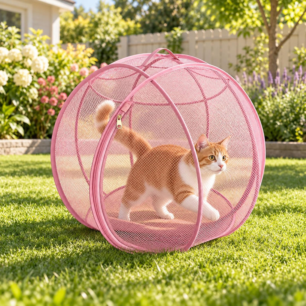 27" Outdoor Cat Enclosure Pop Up Collapsible Mesh 360° Rolling Hamster Ball