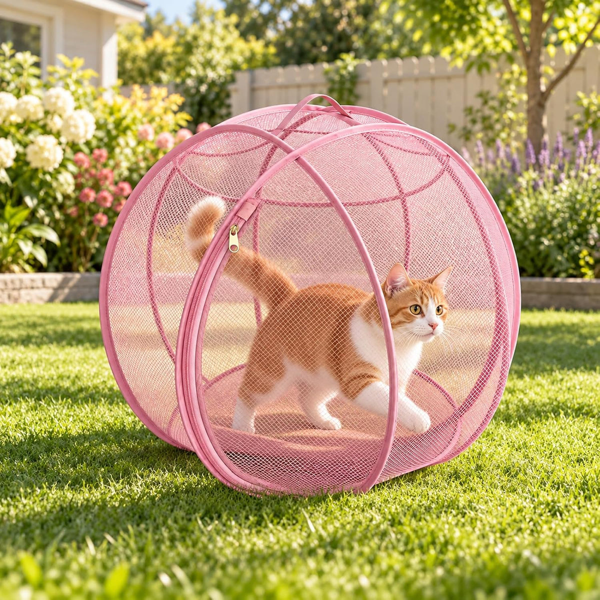 27" Outdoor Cat Enclosure Pop Up Collapsible Mesh 360° Rolling Hamster Ball
