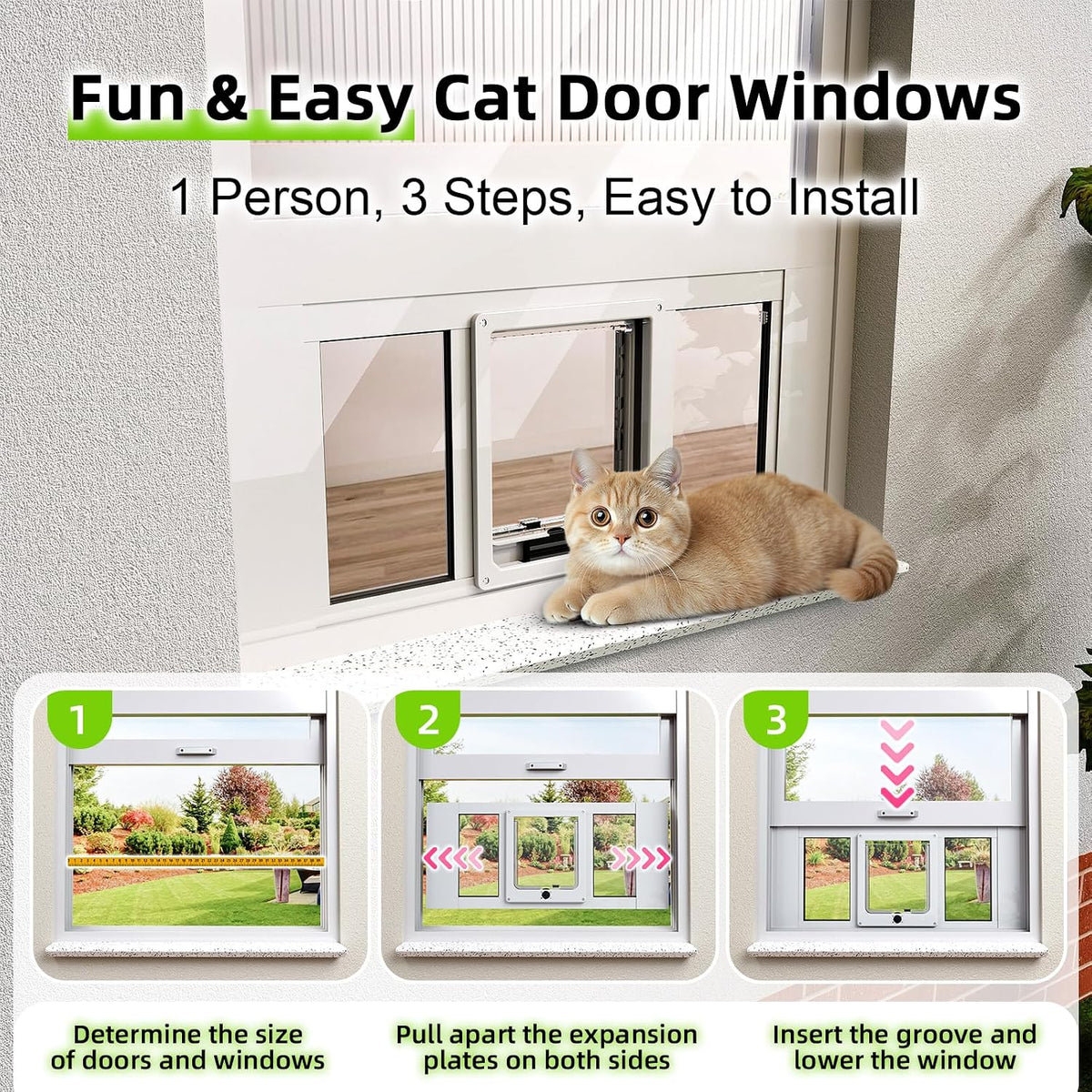 Cat Door for Window, Aluminum Cat Door Window Insert with 4 Secure Lock Modes, Magnetic Closure for Cats, Fit Window Wid