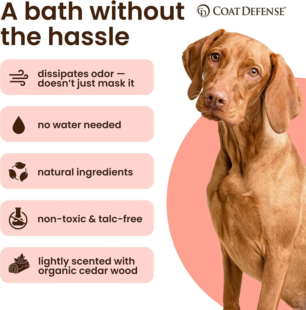 COAT DEFENSE Daily Preventative Powder | Made in USA | 3.5oz Waterless Dog Shampoo & Pet Deodorizer for Smelly Dogs | Pr