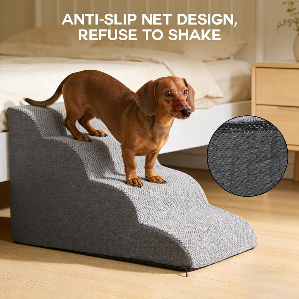 Foam Dog Stairs for Couch, 4 Step Pet Ramp Grey