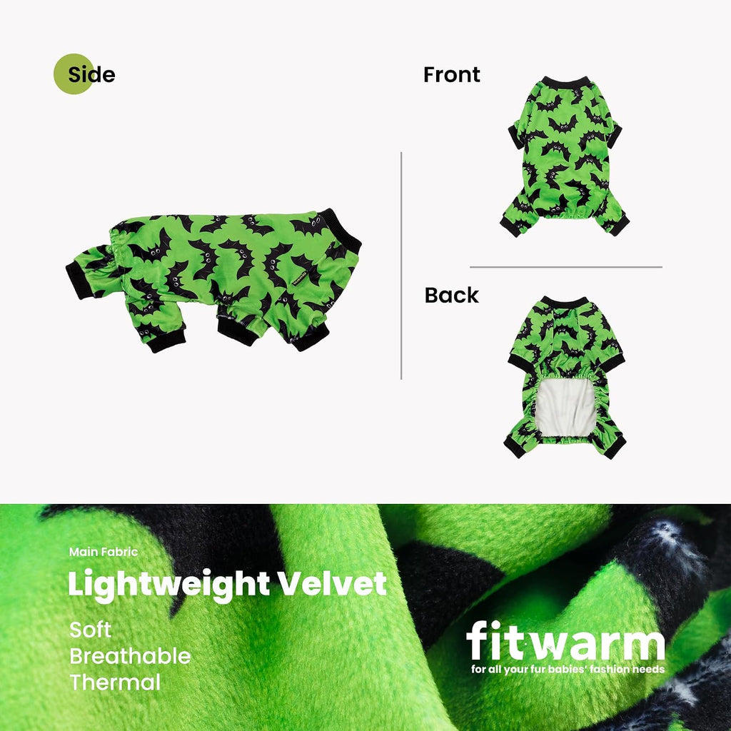 Fitwarm Halloween Bat Dog Pajamas, Funny Costumes for Small Dogs Boy Girl, Pet Outfit, Lime Green, Black, Medium