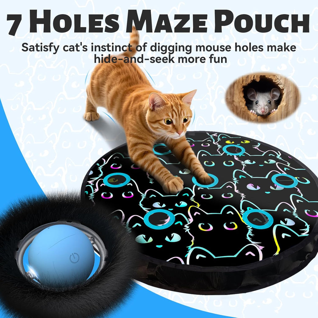 ORSDA Cat Toys, Interactive Fast Rolling Ball in Pouch, Hide and Seek for Indoor Cats, Motion Chirping Activated Moving 