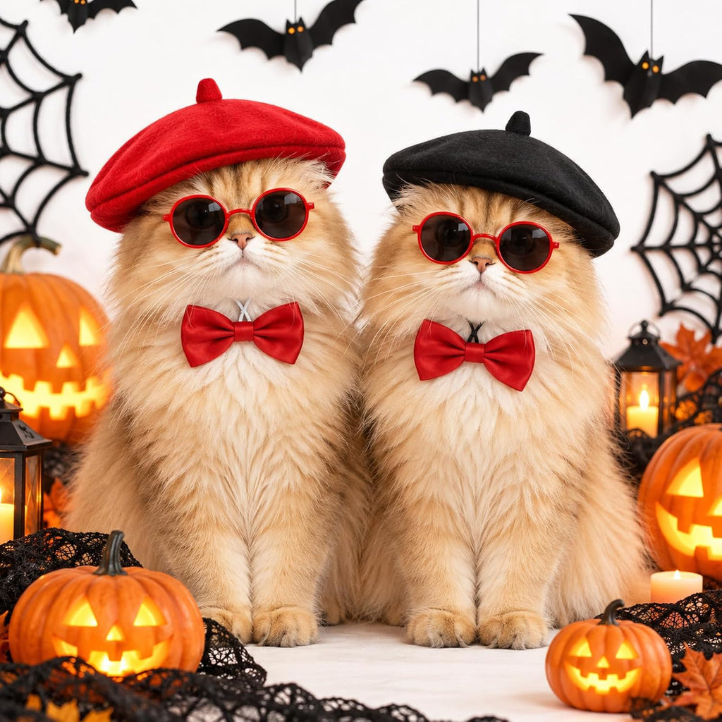 2 Pcs Funny Dog Beret,Adjustable Small Cat Beret Hat Halloween
